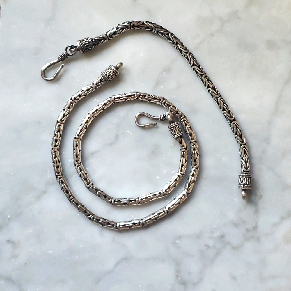 Sterling Silver 925 Bali Byzantine Necklace Bracelet Set